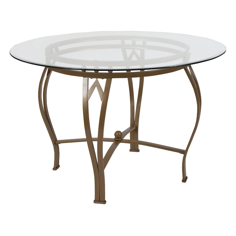 Syracuse 45 Round Glass Dining Table with Bowed Out Metal Frame