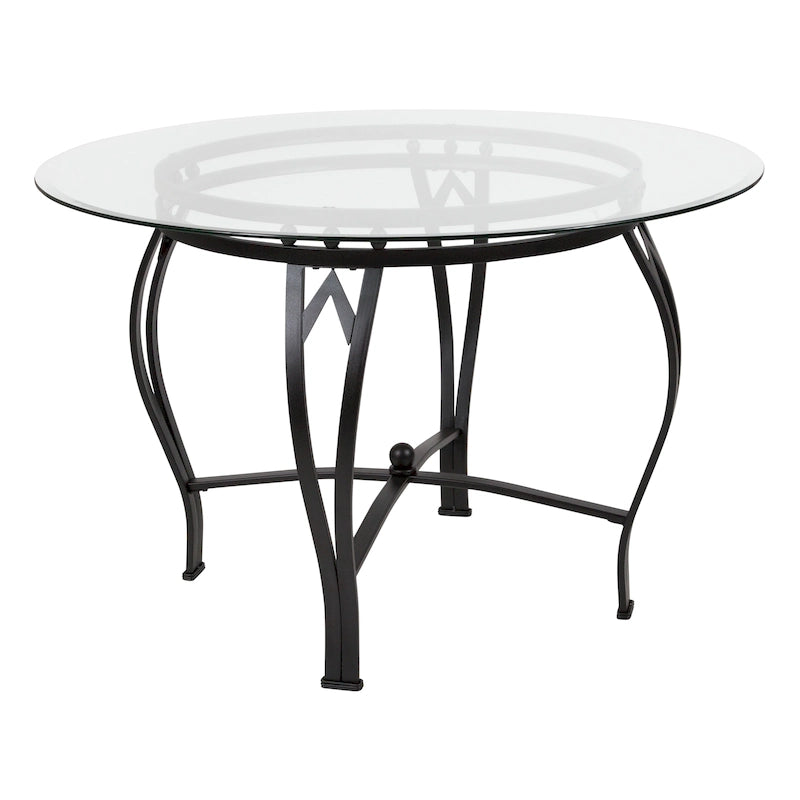 Syracuse 45 Round Glass Dining Table with Bowed Out Metal Frame