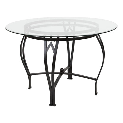Syracuse 45 Round Glass Dining Table with Bowed Out Metal Frame