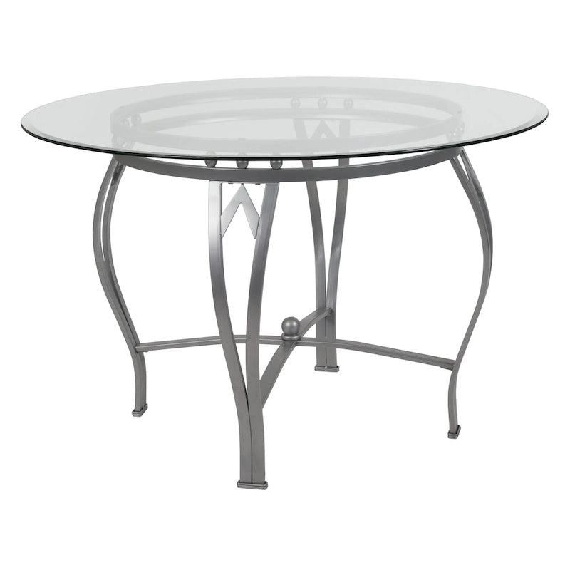 Syracuse 45 Round Glass Dining Table with Bowed Out Metal Frame