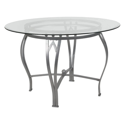 Syracuse 45 Round Glass Dining Table with Bowed Out Metal Frame