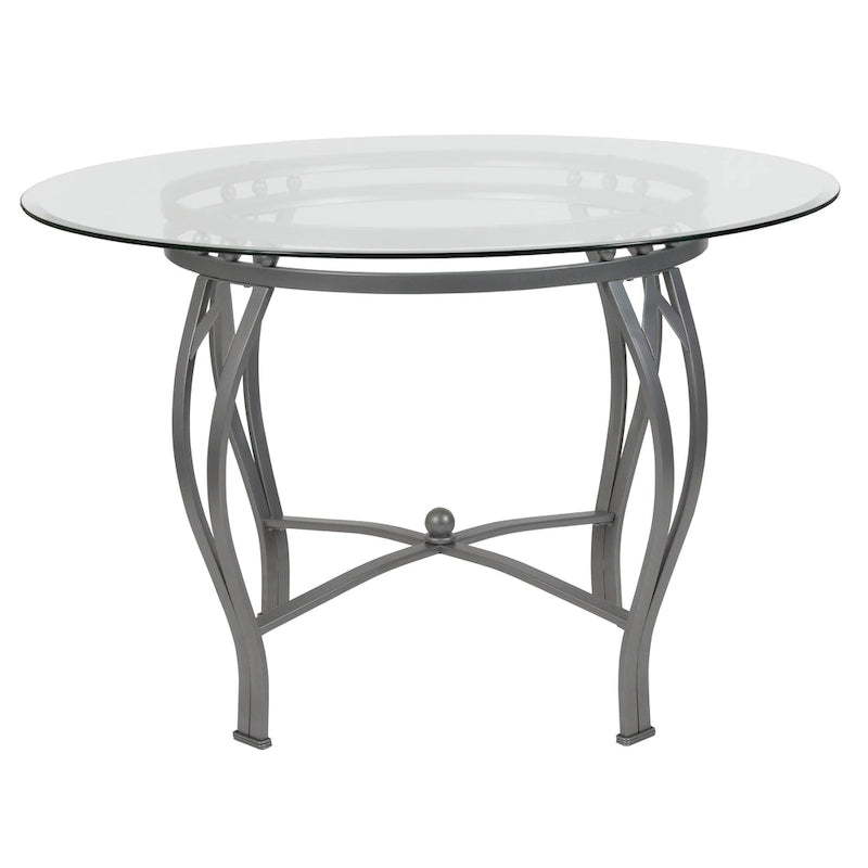 Syracuse 45 Round Glass Dining Table with Bowed Out Metal Frame