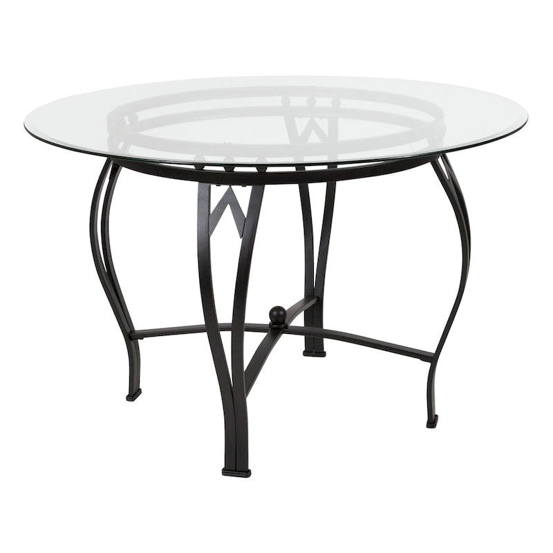 Syracuse 45 Round Glass Dining Table with Bowed Out Metal Frame