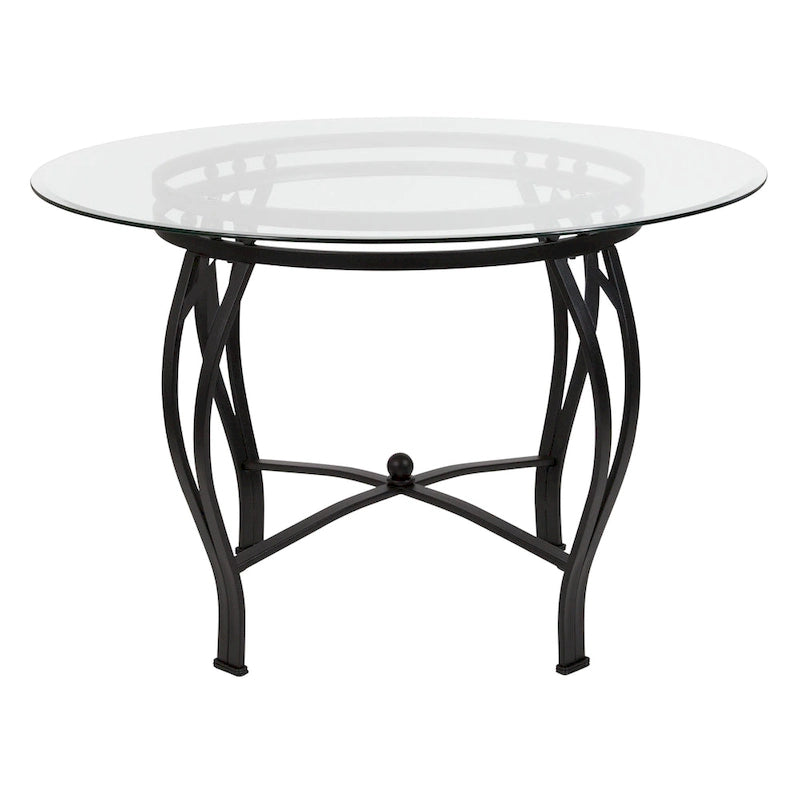 Syracuse 45 Round Glass Dining Table with Bowed Out Metal Frame