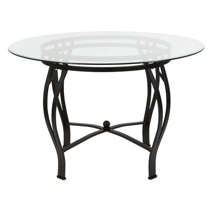 Syracuse 45 Round Glass Dining Table with Bowed Out Metal Frame