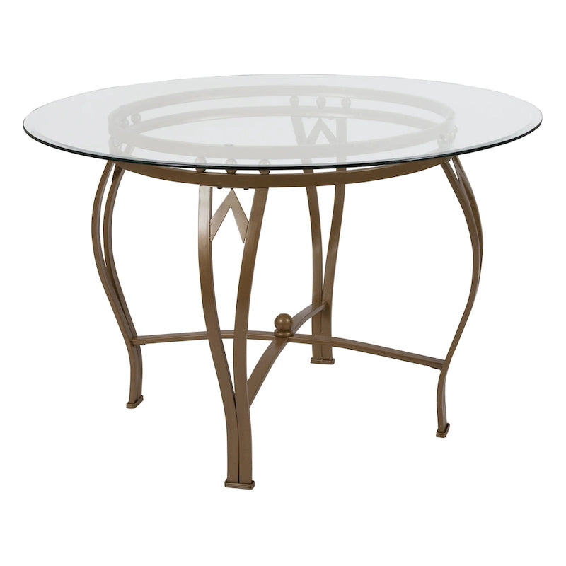Syracuse 45 Round Glass Dining Table with Bowed Out Metal Frame