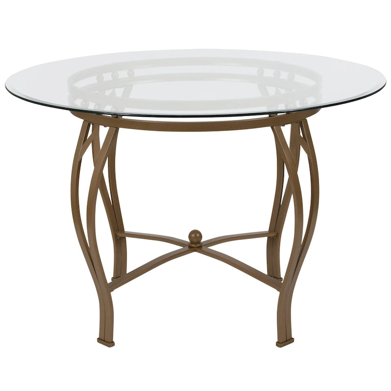 Syracuse 45 Round Glass Dining Table with Bowed Out Metal Frame