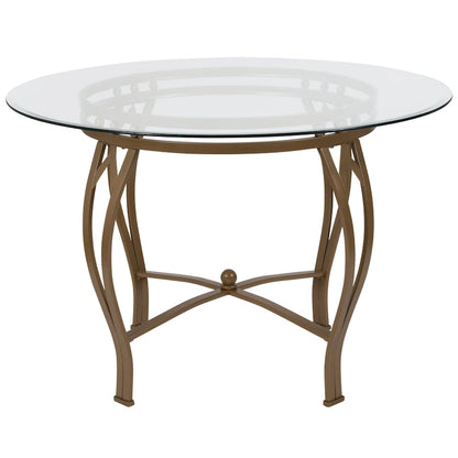 Syracuse 45 Round Glass Dining Table with Bowed Out Metal Frame