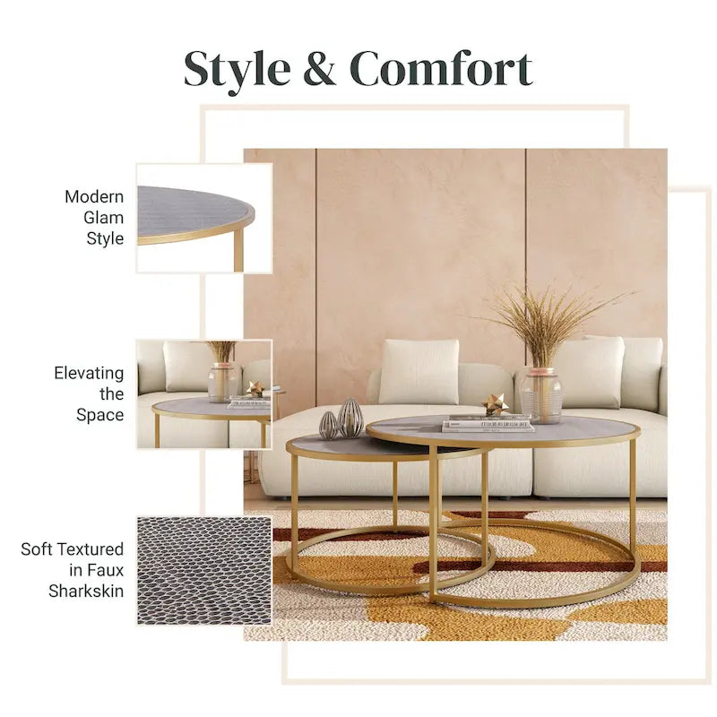 Anza Faux Shagreen Nesting Coffee Table Set of 2