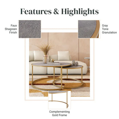 Anza Faux Shagreen Nesting Coffee Table Set of 2