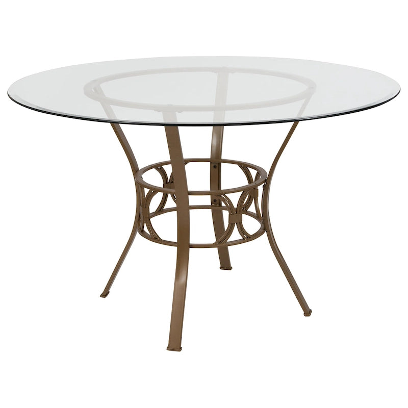 48 Round Glass Dining Table with Crescent Style Metal Frame - 48W x 48D x 29.5H - 48W x 48D x 29.5H