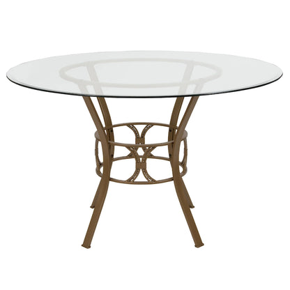 48 Round Glass Dining Table with Crescent Style Metal Frame - 48W x 48D x 29.5H - 48W x 48D x 29.5H