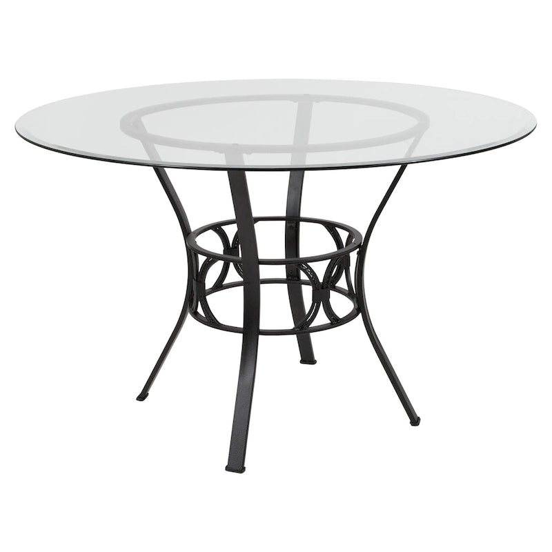 48 Round Glass Dining Table with Crescent Style Metal Frame - 48W x 48D x 29.5H - 48W x 48D x 29.5H