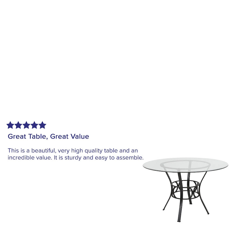 48 Round Glass Dining Table with Crescent Style Metal Frame - 48W x 48D x 29.5H - 48W x 48D x 29.5H