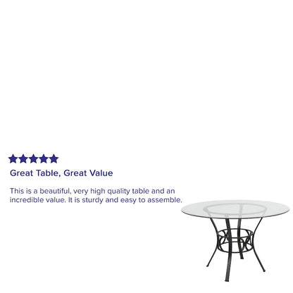 48 Round Glass Dining Table with Crescent Style Metal Frame - 48W x 48D x 29.5H - 48W x 48D x 29.5H
