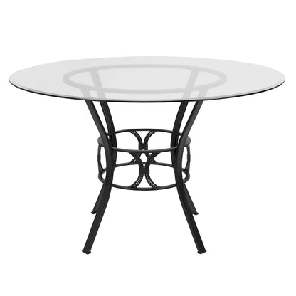 48 Round Glass Dining Table with Crescent Style Metal Frame - 48W x 48D x 29.5H - 48W x 48D x 29.5H