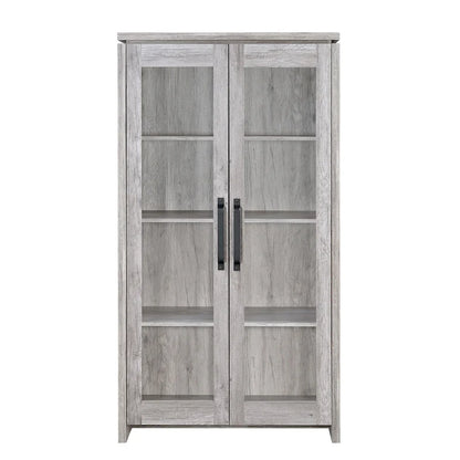 Spacious Wooden Curio Cabinet With Two Glass Doors, Gray