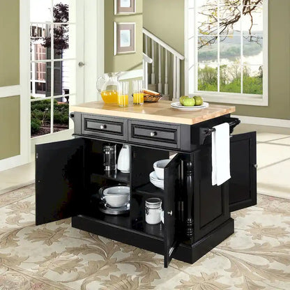 Crosley Oxford Butcher Block Top Kitchen Island in Black Finish - 23d x 47.75w x 35.75h