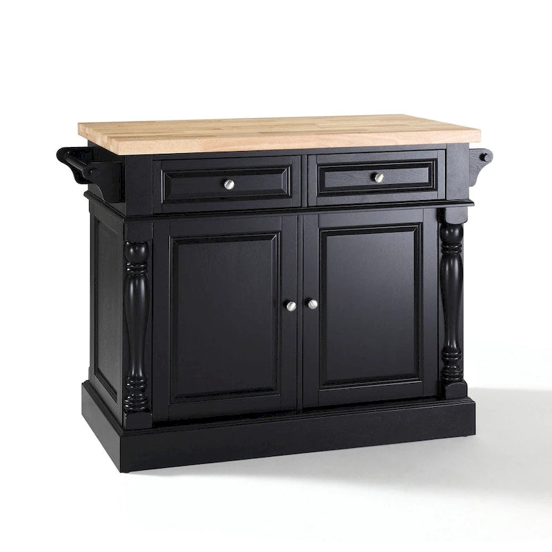 Crosley Oxford Butcher Block Top Kitchen Island in Black Finish - 23d x 47.75w x 35.75h