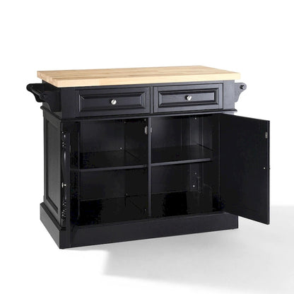 Crosley Oxford Butcher Block Top Kitchen Island in Black Finish - 23d x 47.75w x 35.75h
