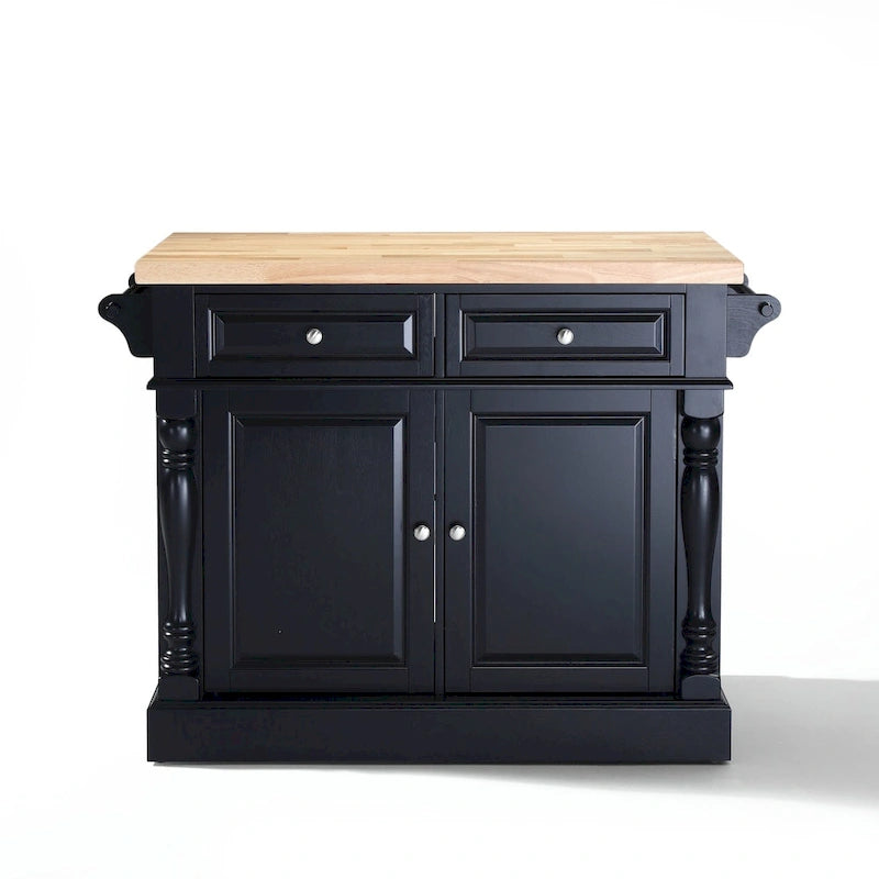 Crosley Oxford Butcher Block Top Kitchen Island in Black Finish - 23d x 47.75w x 35.75h