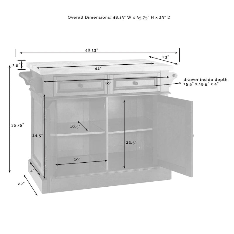 Crosley Oxford Butcher Block Top Kitchen Island in Black Finish - 23d x 47.75w x 35.75h