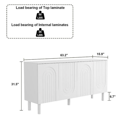 Storage Sideboard Cabinet with 4 Doors Buffet Sideboard End Table - 63.2W