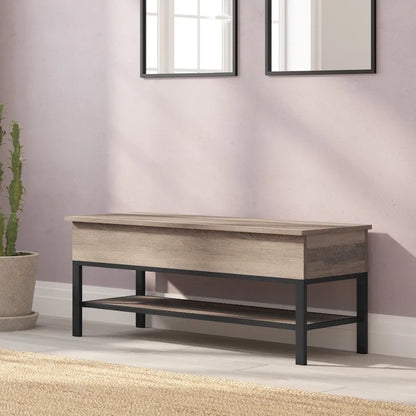 Modern Farmhouse Entryway Storage Bench with Lower Shelf Storage