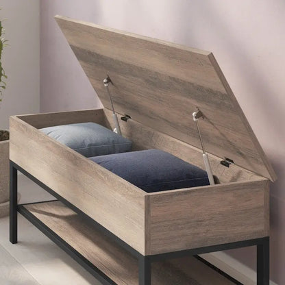 Modern Farmhouse Entryway Storage Bench with Lower Shelf Storage