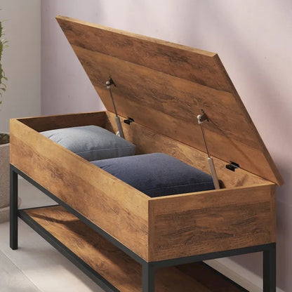 Modern Farmhouse Entryway Storage Bench with Lower Shelf Storage