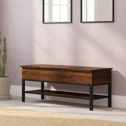 Modern Farmhouse Entryway Storage Bench with Lower Shelf Storage