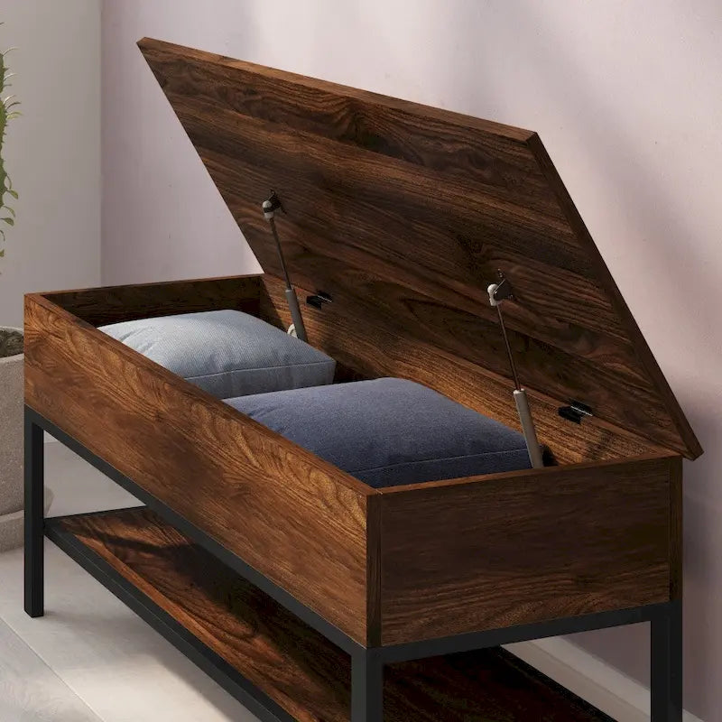 Modern Farmhouse Entryway Storage Bench with Lower Shelf Storage