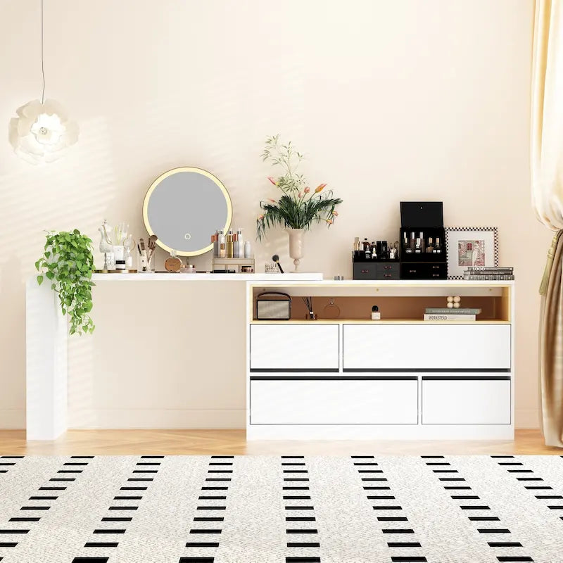 White Makeup Vanity Multi-Purpose Furniture Home Desk Corner Rotating