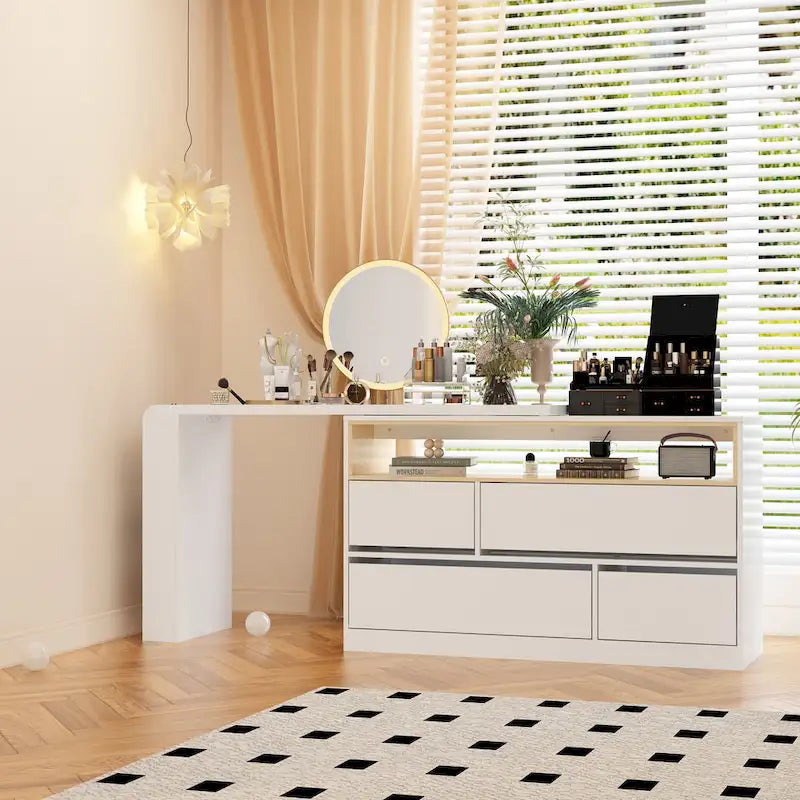 White Makeup Vanity Multi-Purpose Furniture Home Desk Corner Rotating