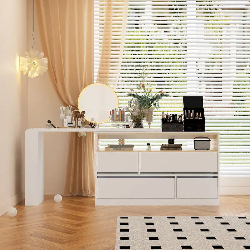 White Makeup Vanity Multi-Purpose Furniture Home Desk Corner Rotating