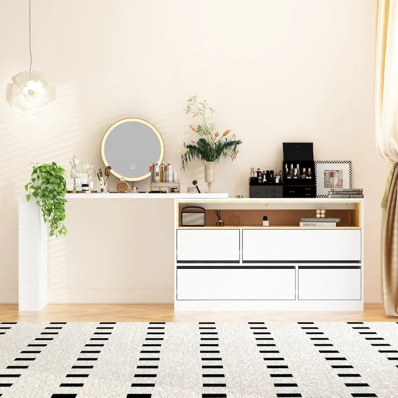 White Makeup Vanity Multi-Purpose Furniture Home Desk Corner Rotating