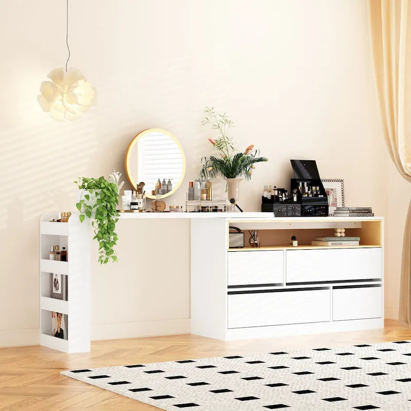 White Makeup Vanity Multi-Purpose Furniture Home Desk Corner Rotating