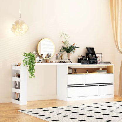 White Makeup Vanity Multi-Purpose Furniture Home Desk Corner Rotating