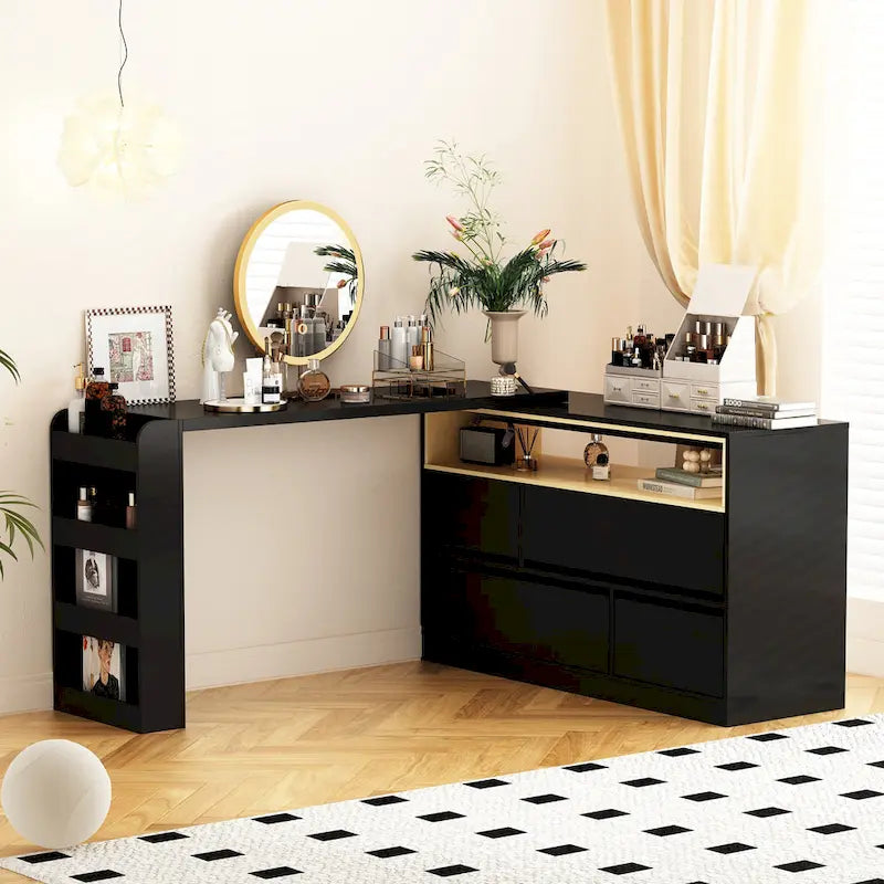 White Makeup Vanity Multi-Purpose Furniture Home Desk Corner Rotating