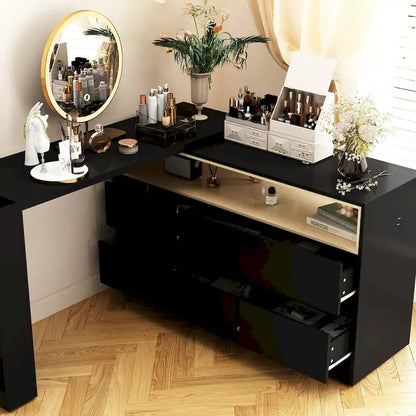 White Makeup Vanity Multi-Purpose Furniture Home Desk Corner Rotating