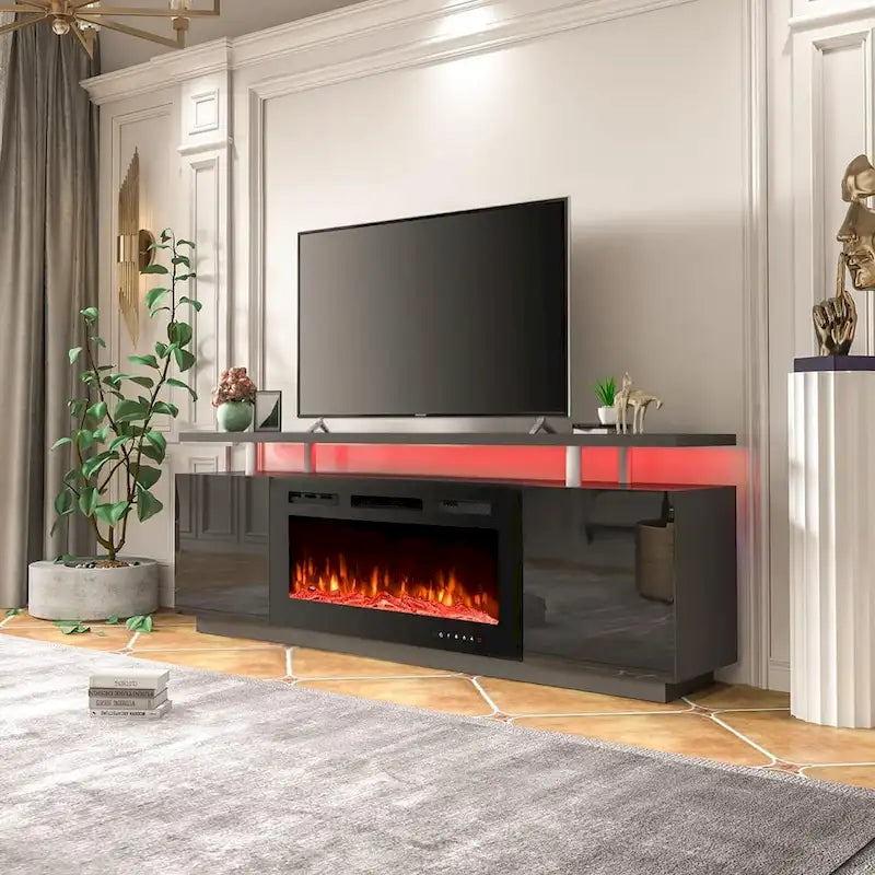 EROMMY 70 Fireplace TV Stand with 36 Electric Fireplace, TV Console for TVs up to 80 for Living Room, Black - 36