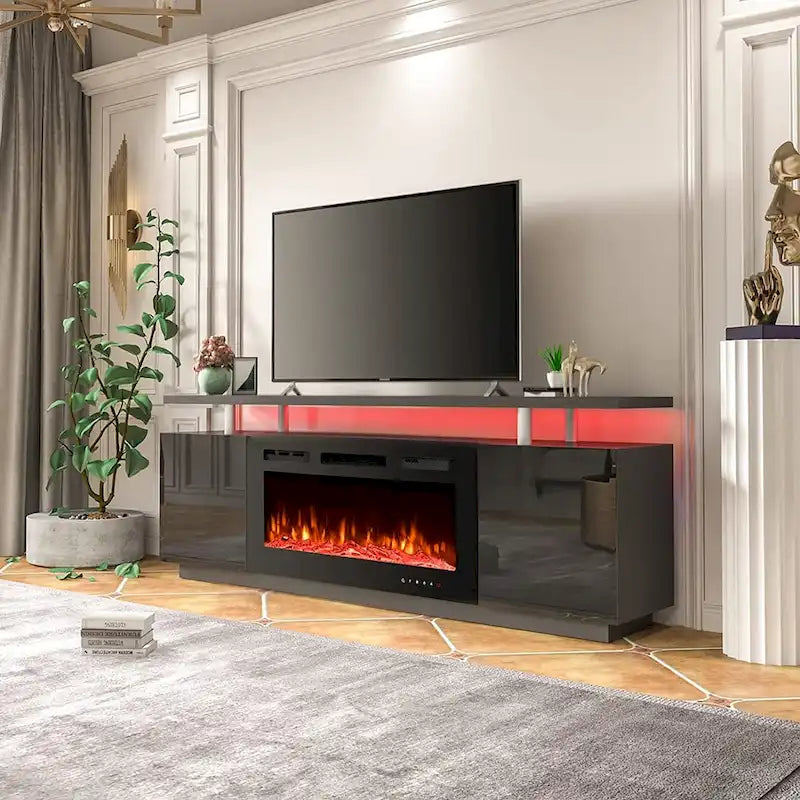 EROMMY 70 Fireplace TV Stand with 36 Electric Fireplace, TV Console for TVs up to 80 for Living Room, Black - 36