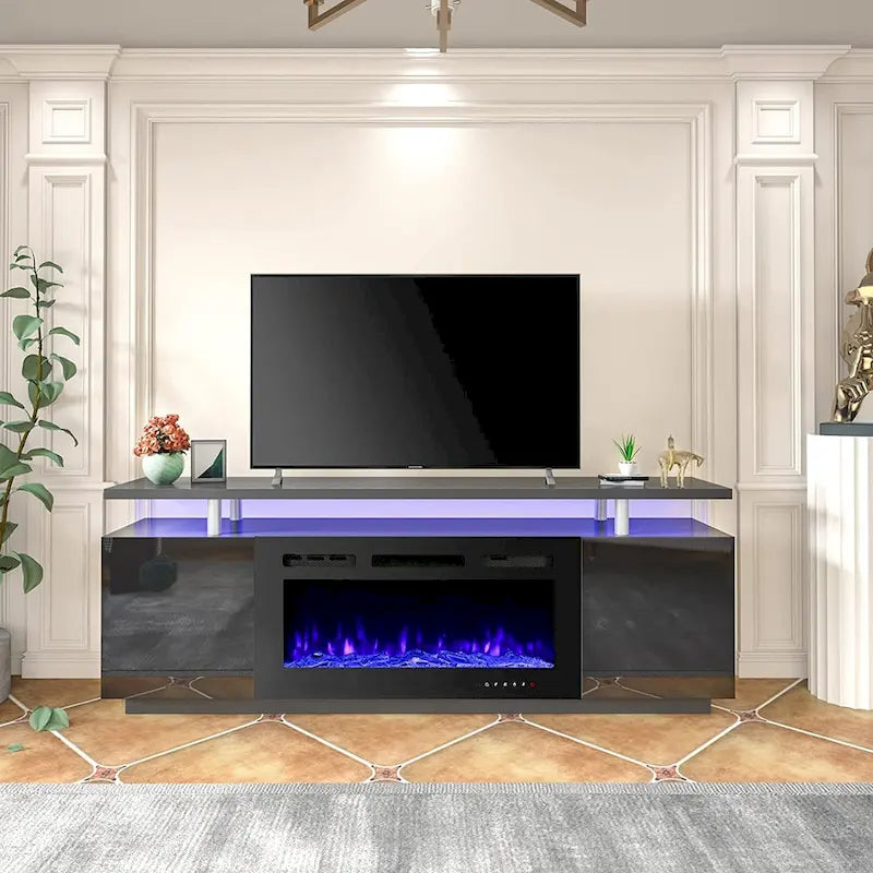 EROMMY 70 Fireplace TV Stand with 36 Electric Fireplace, TV Console for TVs up to 80 for Living Room, Black - 36