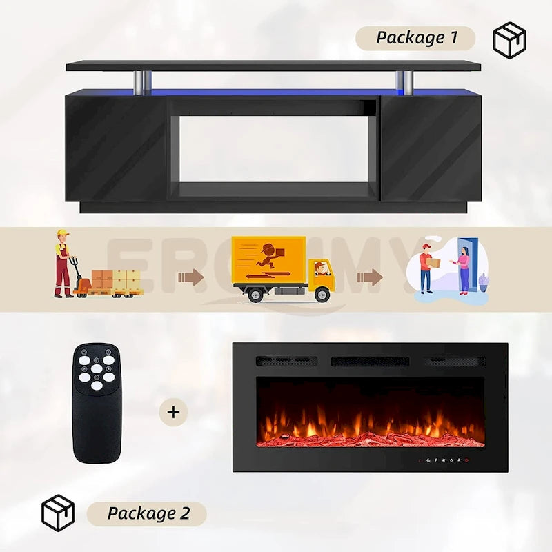 EROMMY 70 Fireplace TV Stand with 36 Electric Fireplace, TV Console for TVs up to 80 for Living Room, Black - 36