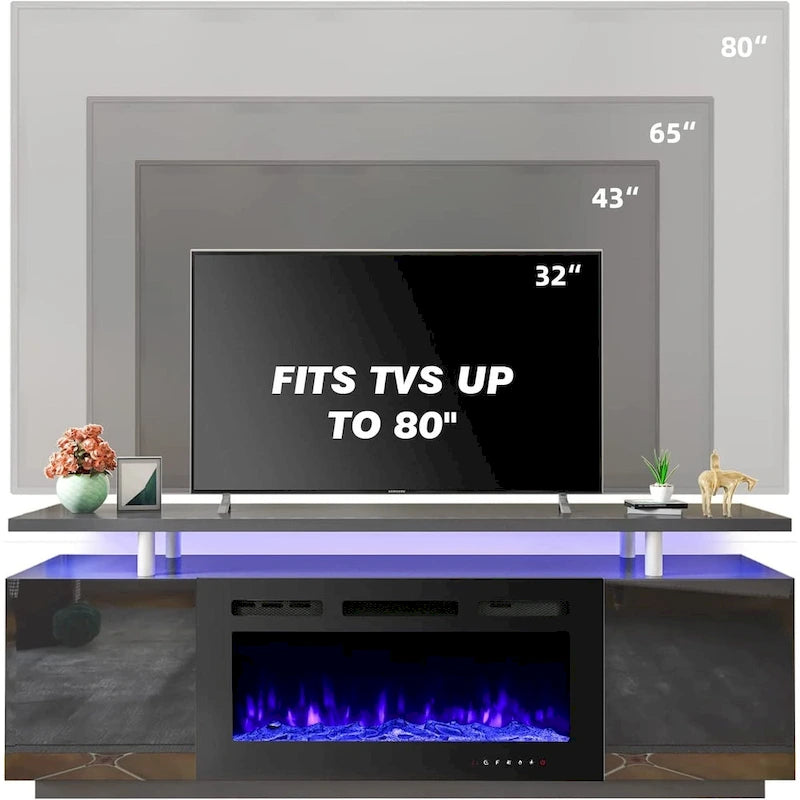 EROMMY 70 Fireplace TV Stand with 36 Electric Fireplace, TV Console for TVs up to 80 for Living Room, Black - 36