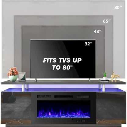 EROMMY 70 Fireplace TV Stand with 36 Electric Fireplace, TV Console for TVs up to 80 for Living Room, Black - 36