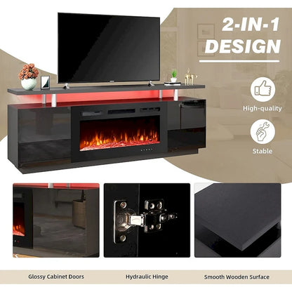 EROMMY 70 Fireplace TV Stand with 36 Electric Fireplace, TV Console for TVs up to 80 for Living Room, Black - 36