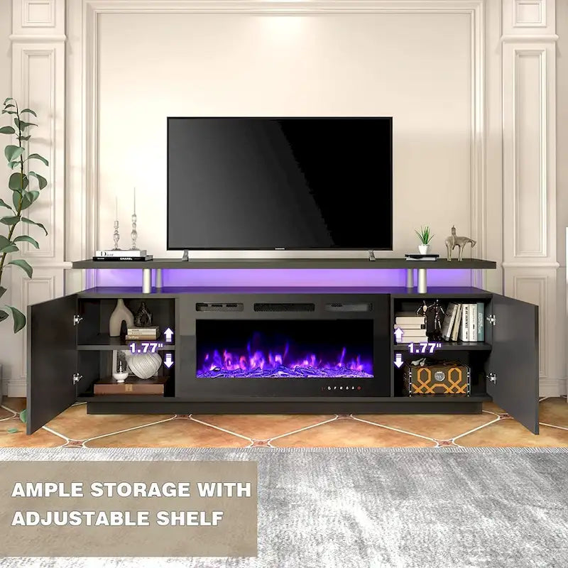 EROMMY 70 Fireplace TV Stand with 36 Electric Fireplace, TV Console for TVs up to 80 for Living Room, Black - 36