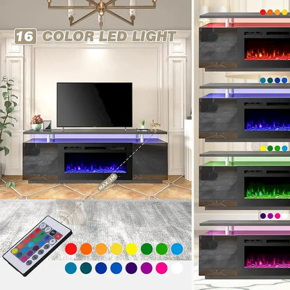 EROMMY 70 Fireplace TV Stand with 36 Electric Fireplace, TV Console for TVs up to 80 for Living Room, Black - 36