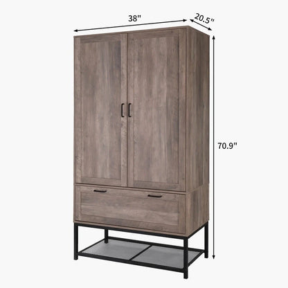 Grey Wooden Wardrobe - N/A